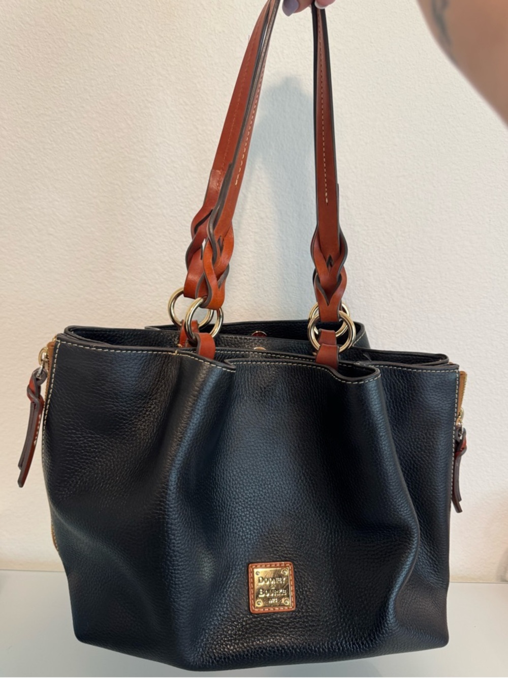 Dooney & Bourke Pebbled Leather Shoulder Bag with Tan Braided Straps